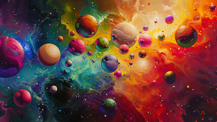 Wall Mural - Abstract composition of multi-coloured balls in watercolour style