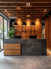 Wall Mural - b'Modern Office Reception Area Design With Wood And Metal'
