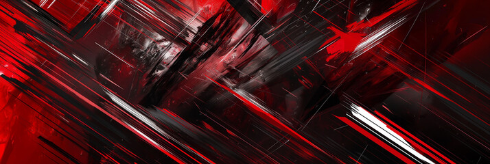 Poster - Technological abstract in red and black with overlapping diagonal lines