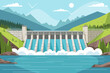 © The Illustraitor - Hydroelectric dam, hydroelectric power plant, sustainable green energy, renewable clean energy sources - vector illustration