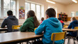 © Mystery - Pupils sitting in a school classroom in a class back