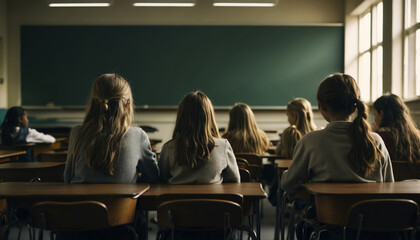 Pupils sitting in a school classroom in a class back