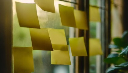 Wall Mural - blank yellow sticky notes on a window as part of a productivity system