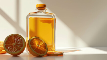 Wall Mural - Close-up of freshly squeezed orange juice with pulp, a refreshing and healthy citrus beverage. AI generative.