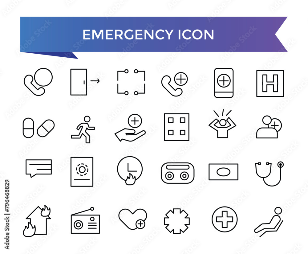 Emergency icon collection. Related to ambulance, lifebuoy, first aid ...