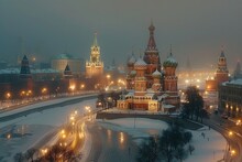  "Moscow Kremlin With St. Basil's Cathedral At Dusk"