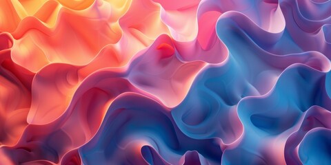 Wall Mural - A colorful, abstract painting of a wave with a blue and pink hue