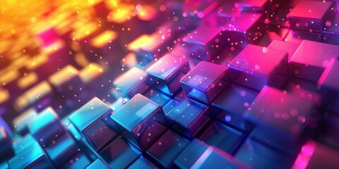 Wall Mural - A colorful image of blocks with a blue and pink background