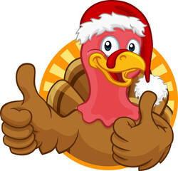 Poster - Turkey In Santa Hat Christmas Thanksgiving Cartoon