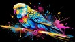 Abstract Colorful Illustration of a Budgie on a Black Background