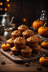 Canvas Print - Pumpkin muffins. Thanksgiving fall dessert, generated AI.