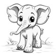 Cute baby elephant coloring page. Little funny elephant character, ink outline. African animal stencil