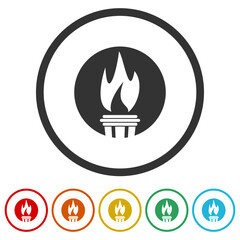 Poster - Torch with flame cup icon. Set icons in color circle buttons