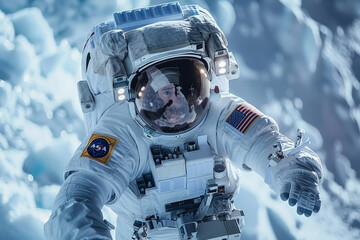 astronaut floating in space with american flag on spacesuit