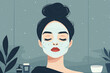 Woman applying facial mask in bathroom, feminine care flat illustration