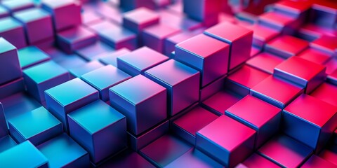 Wall Mural - A colorful image of blocks with a blue and pink background