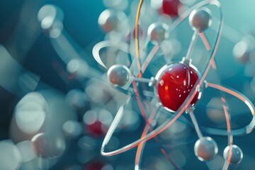 Aufkleber - A vibrant and colorful abstract representation of an atom model featuring protons, neutrons, and electrons in motion
