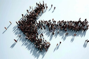 Wall Mural - aerial view of a crowd grouped in the shape of an arrow sign
