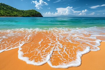 Tropical beach with blue sky and white clouds abstract texture for vacation and travel concept