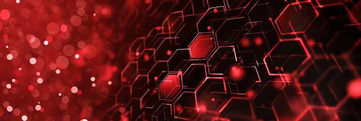 Wall Mural - red futuristic technology interface with hexagons and blurred bokeh