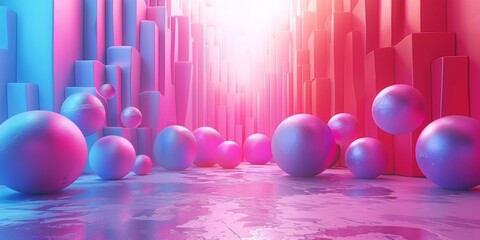 Wall Mural - A colorful room with pink and blue walls and pink and blue balls