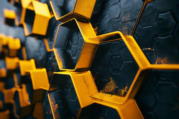 Wall Mural - Futuristic abstract background with overlapping yellow hexagonal elements.