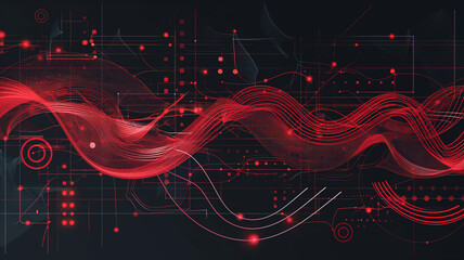 Wall Mural - the technology background of red and black geometric lines and waves