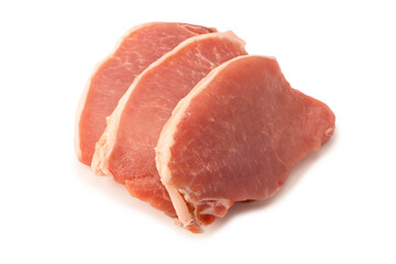 Wall Mural - Raw pork pieces isolated on a white background.