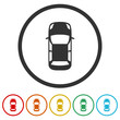 Car top view icon. Set icons in color circle buttons