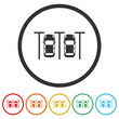 Cars in the parking lot icon. Set icons in color circle buttons