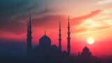 Fototapeta  - A Beautiful Mosque At Sunset.
