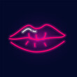 Fashion lips neon sign. Night bright signboard, Glowing light. Summer logo, emblem for Club or bar concept