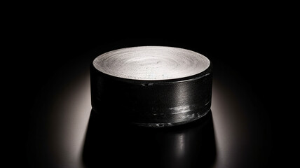 An illuminated hockey puck on a black background