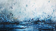 Oil painting mimicking rain on a surface, with a blend of blue splashes against a subdued background.