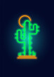 Fashion cactus neon sign. Night bright signboard, Glowing light. Summer logo, emblem for Club or bar concept