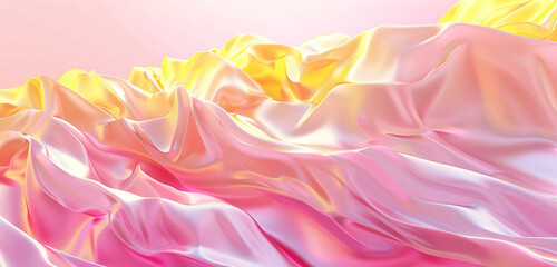 Wall Mural - Energetic pink and yellow 3D waves on a playful background.