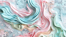 Swirling Ribbons Of Blush Pink, Sky Blue, And Mint Green Merging In A Dance Of Color And Texture On A Gritty, Abstract Surface Enhanced By Textured Paint Layers.