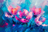 Fototapeta  - Background with flowers in an abstract oil painting style, generative AI illustration 
