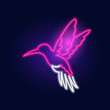 Fashion humming bird neon sign. Night bright signboard, Glowing light. Summer logo, emblem for Club or bar concept