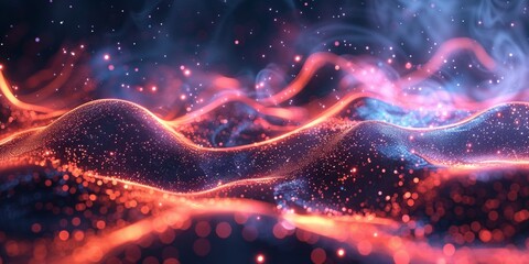 Poster - A colorful, glowing, and abstract image of a landscape with a lot of sparkles