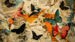 butterflies on the background of magazine sheets , vintage style