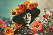 A woman in a floral hat, vintage style