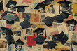 graduate hats on the background of newspaper clippings, vintage style