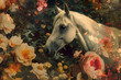 white horse in colors vintage style
