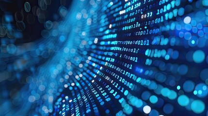 A blue line of binary code with a lot of dots