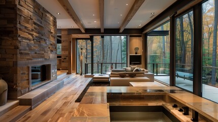 Wall Mural - Use natural materials like wood and stone to add warmth and character.