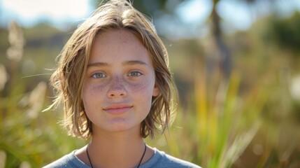 Sticker - Youthful Freckled Boy in Natural Light Outdoors