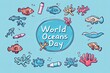 llustration for World Oceans Day, juxtaposing vibrant underwater life with elements of ocean pollution