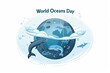 Illustration for World Oceans Day showcasing a stylized globe with marine animals, emphasizing ocean conservation.