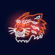 Fashion tiger, asian animal neon sign. Night bright signboard, Glowing light. Summer logo, emblem for Club or bar concept